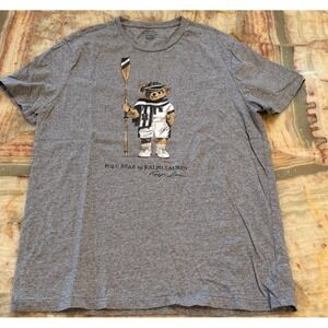 Polo Ralph Lauren Mens Rowing Bear Graphic T-Shirt Gray Crewneck Short Sleeve L